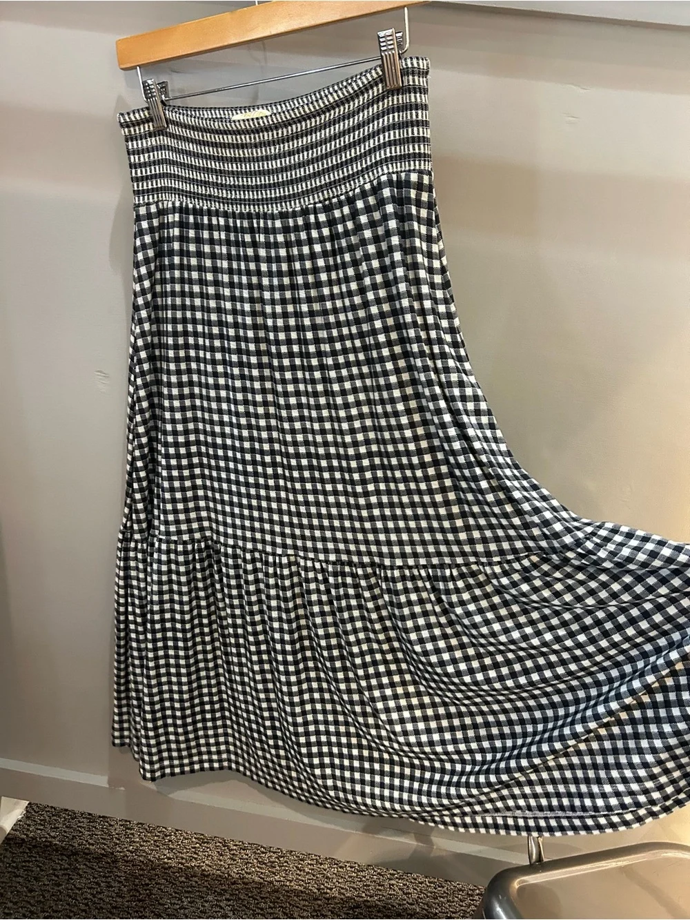 NATION LTD Navy and White Gingham Maxi Skirt - Smocked Waist - Medium